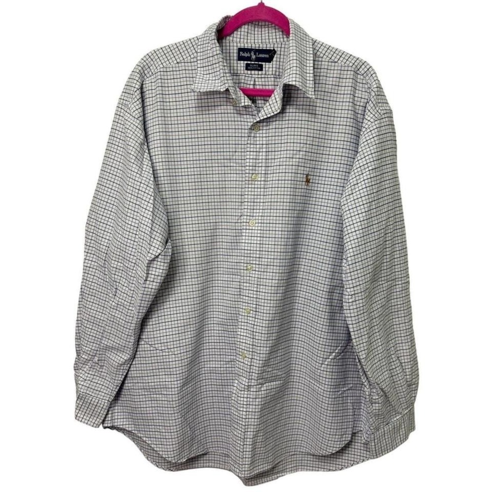 Ralph Lauren White Check Dress Shirt with Navy and Light Blue Windowpane